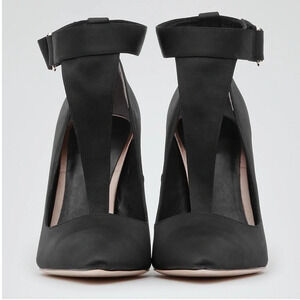 Reiss Poppy Black Satin T Bar Court Shoes Size 38